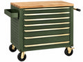 Gereedschapswagen 120 x 50 x 95 cm staal groen met houten werkblad en 7 laden verrijdbaar