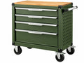 Gereedschapswagen 78 x 46 x 97 cm staal groen met houten werkblad en vier laden