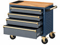 Gereedschapswagen 85 x 46 x 98 cm staal blauw met houten werkblad en 4 laden