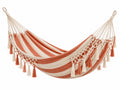 Hangmat 200 x 150 cm van katoen terracotta/crème - bohemian gestreept voor binnen en buiten