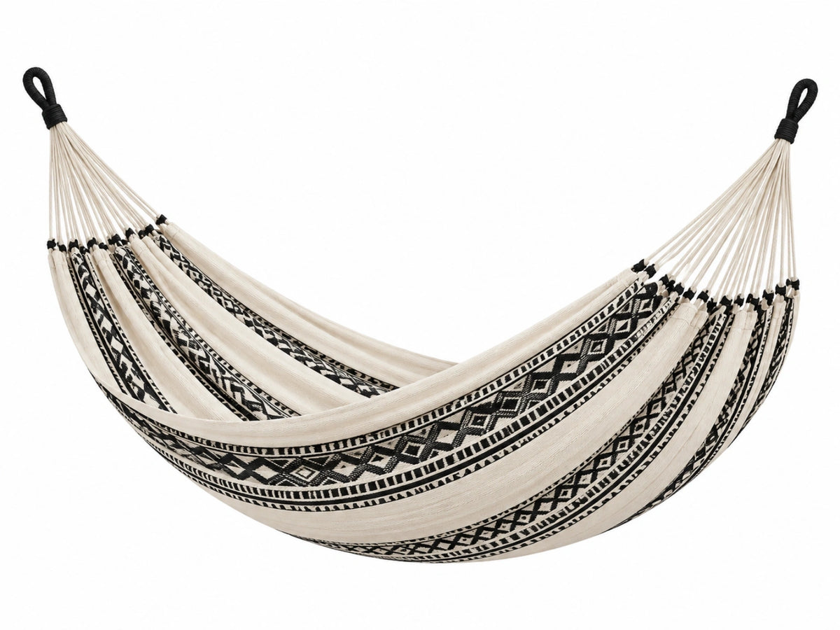 Hangmat 200 x 100 cm crème zwart textiel - geweven met geometrisch patroon