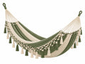 Hangmat 200 x 150 cm katoen groen/crème - boho ontspanning