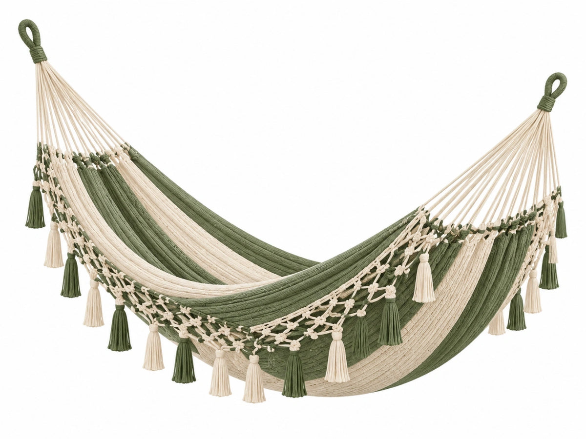 Hangmat 200 x 150 cm katoen groen/crème - boho ontspanning