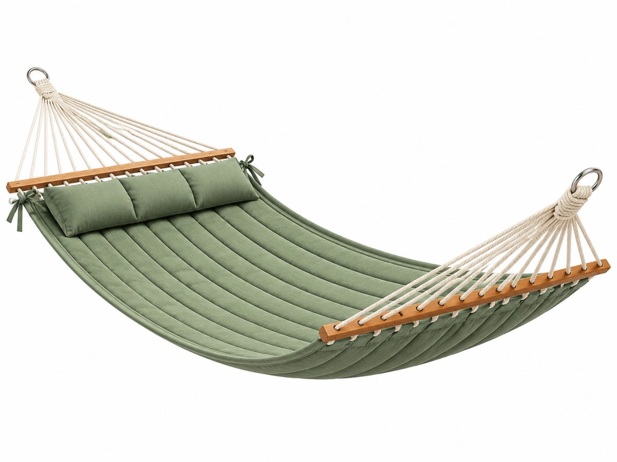 Hangmat 200 x 140 cm groen katoen met houten spreidstokken voor buiten