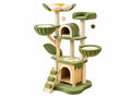 Kattenkrabpaal 70 x 60 x 170 cm groen/beige houten speelmeubel met sisalpalen en kattenhuis