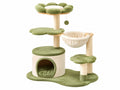 Krabpaal 100 x 60 x 145 cm met pluche groen crème kattenhuis hangmat en sisalpalen