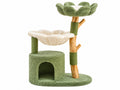 Kattenkrabpaal 60 x 50 x 120 cm groen/crème met pluche en hout - klim- en rustmeubel