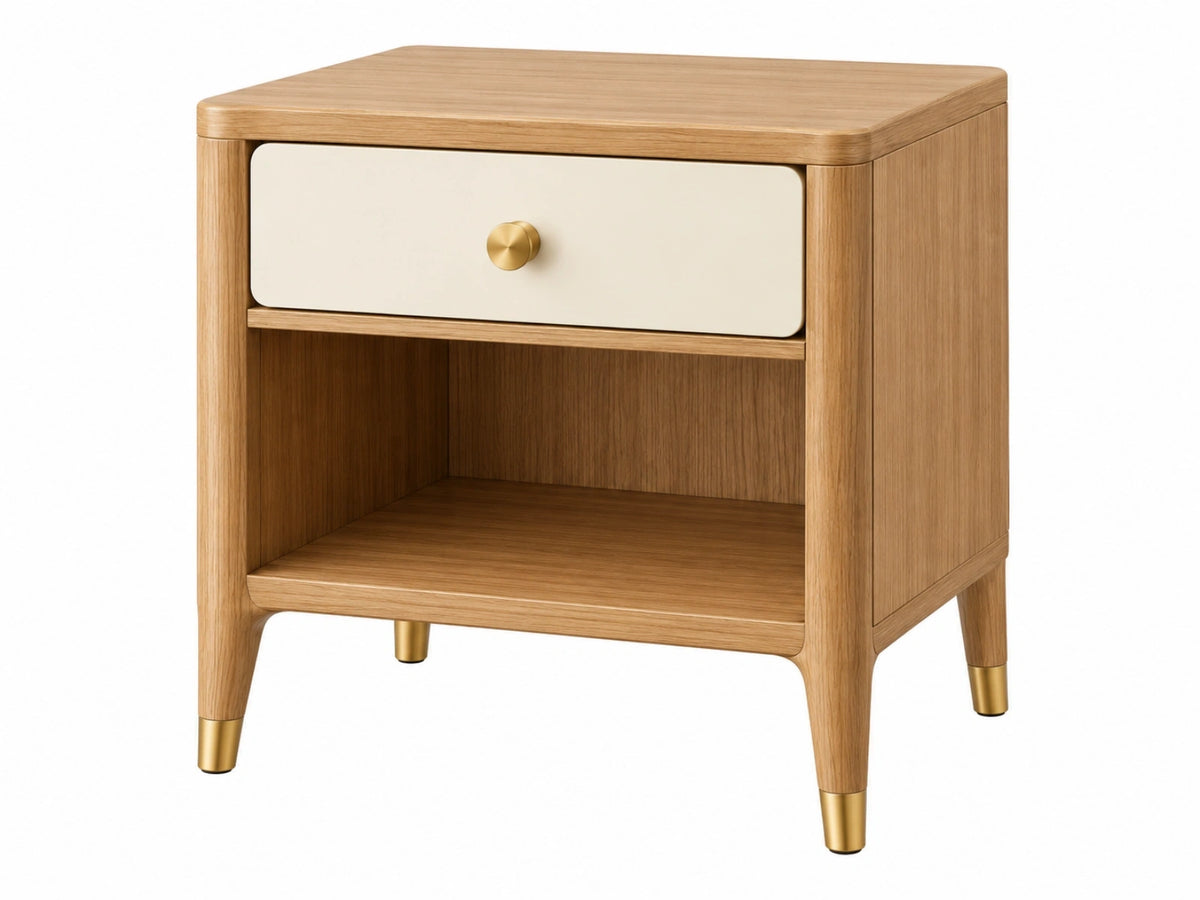 Nachtkastje 45 x 40 x 60 cm - hout naturel crème met lade en open vak