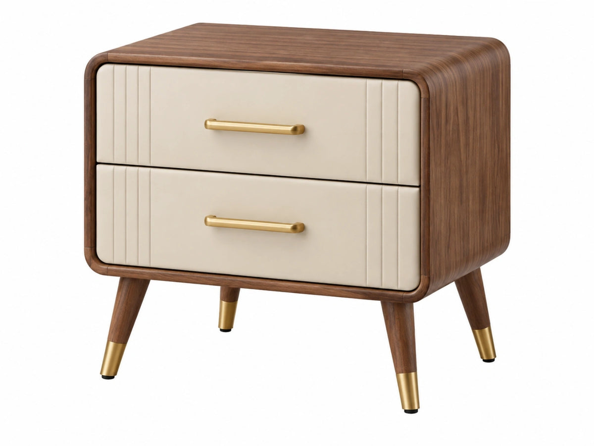 Nachtkastje 60 x 45 x 60 cm houtlook crème met 2 laden moderne stijl