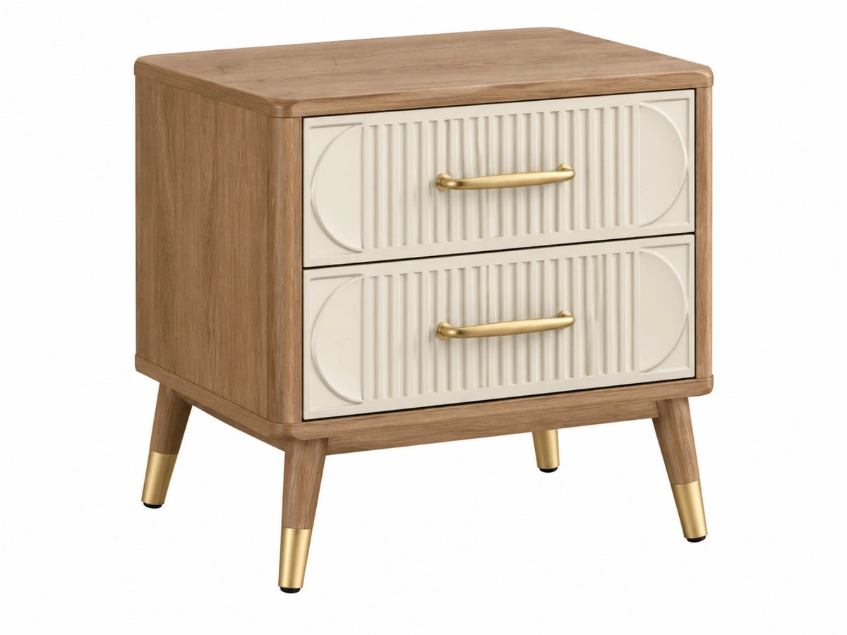 Nachtkastje 50 x 40 x 55 cm hout crème retro met 2 laden