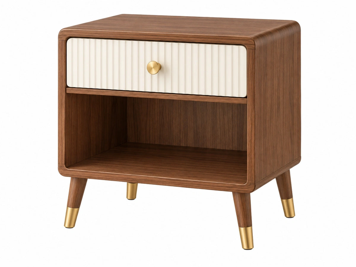 Nachtkastje 50 x 40 x 60 cm houtlook bruin crème met lade en open vak