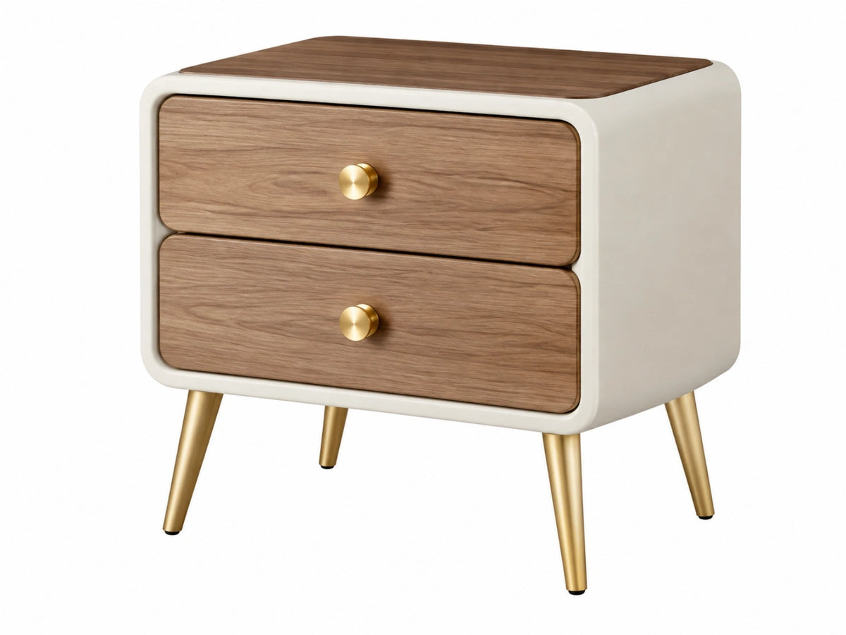Nachtkastje 50 x 40 x 55 cm hout wit bruin goud - 2 laden moderne stijl