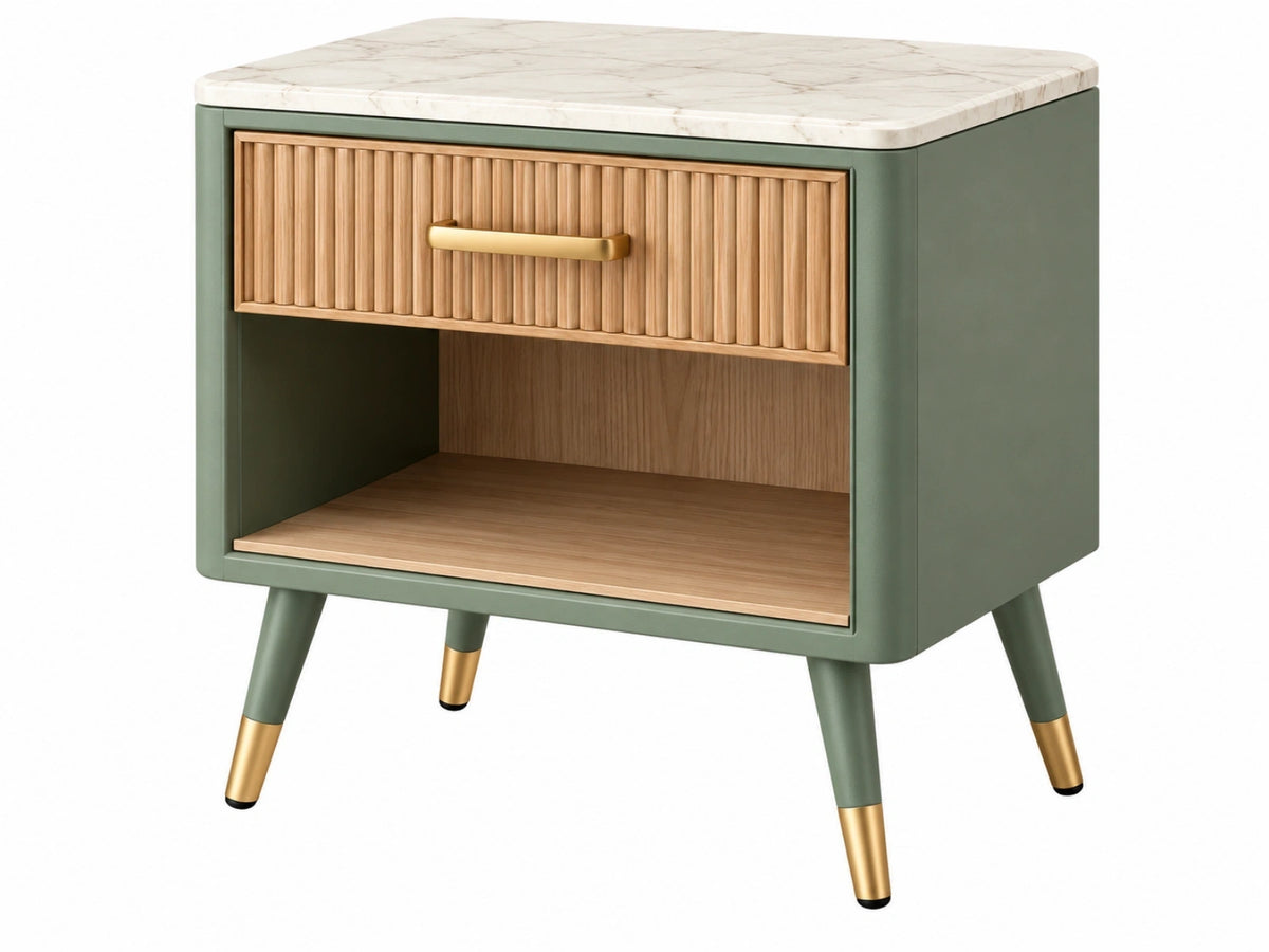 Nachtkastje 50 x 40 x 60 cm groen hout met lade en open vak
