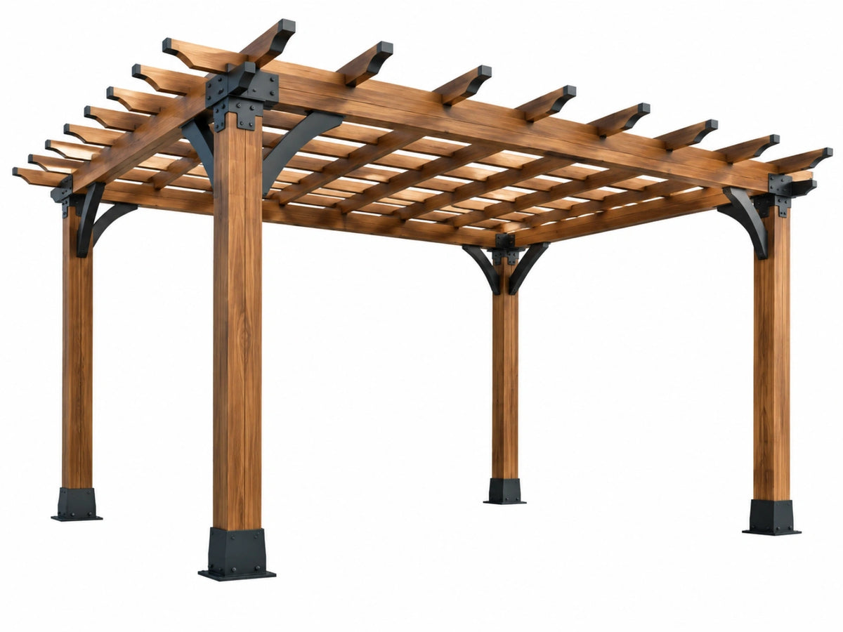 Houten pergola 300 x 300 x 250 cm bruin zwart - open latten dak voor tuin