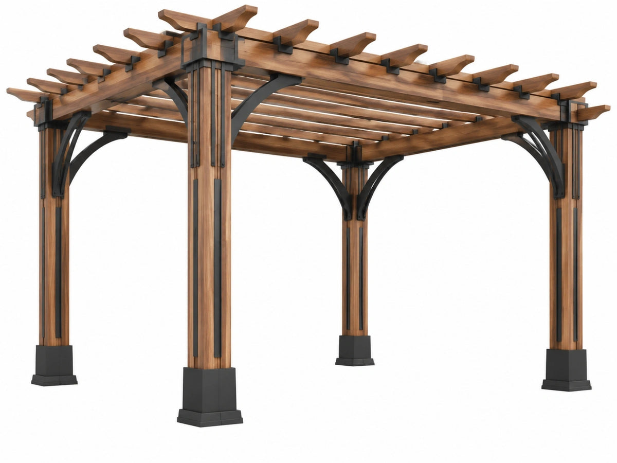 Pergola 400 x 300 x 250 cm hout en metaal bruin zwart open dak voor tuin