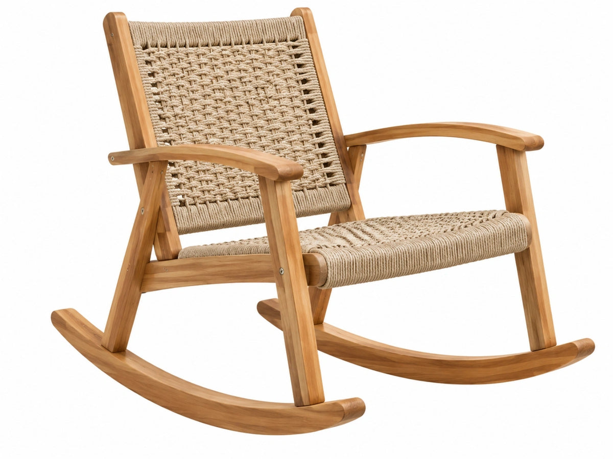 Schommelstoel 100 x 65 x 95 cm - houten frame met gevlochten touw - naturel