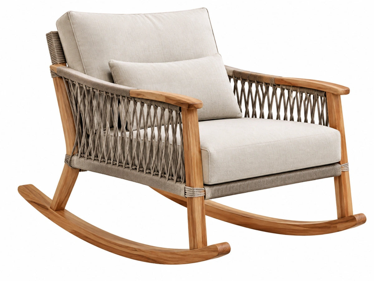 Schommelstoel 95 x 75 x 90 cm hout beige touwgevlochten voor buiten