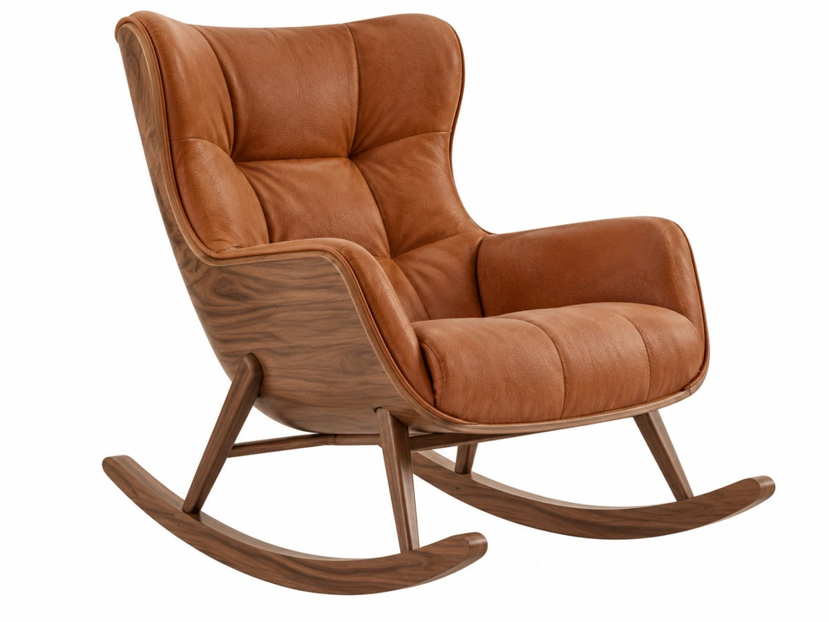 Schommelstoel 100 x 85 x 105 cm cognacbruin met lederlook en houten frame - hoge rugleuning