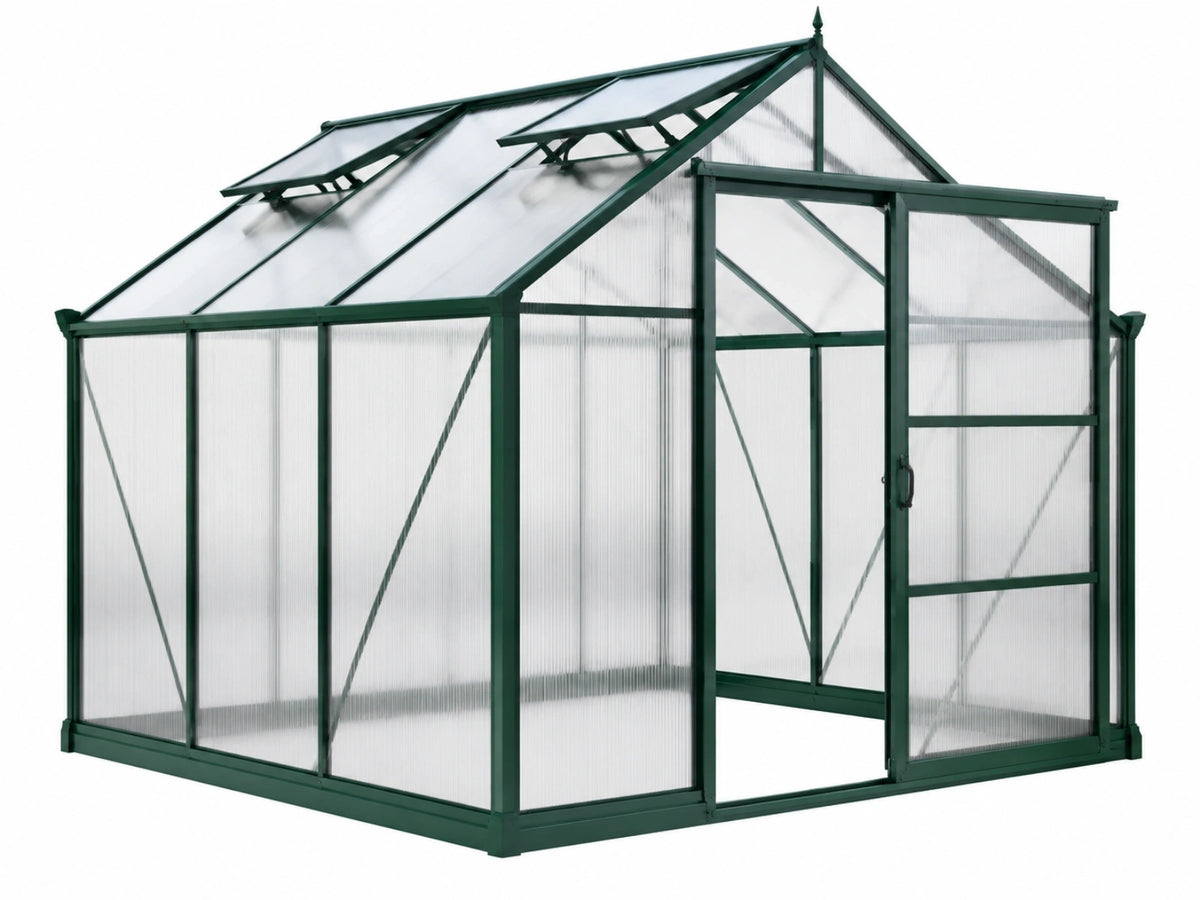 Aluminium kweekkas 190 x 190 x 195 cm groen met polycarbonaat en ventilatieramen