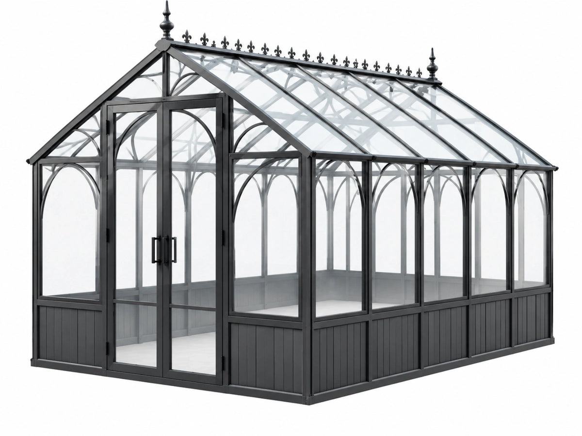 Kas 600 x 300 x 300 cm zwart metaal en glas - klassieke tuinserre