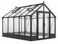 Tuinkas 300 x 190 x 200 cm aluminium zwart met transparante polycarbonaatpanelen en dakramen